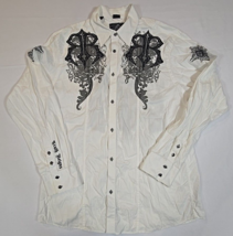 ROAR Truth Reigns Men&#39;s Off White Embroidered Button Down Shirt - Size XXL - $22.97