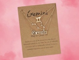 3 Piece Gemini Zodiac Necklaces in Gold, Zodiac Sign Horoscope Necklace - £12.65 GBP