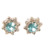 Coro Vintage Earrings Blue Center with Clear Rhinestones Surround Clip On - £5.38 GBP