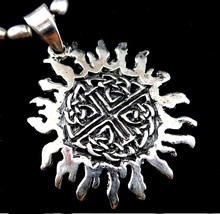 Solid 925 Sterling Silver Celtic Quaternary Knot Sun Pendant, Belanus Amulet - £21.22 GBP