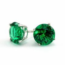 1.10 Ct Round Cut Green Emerald Women&#39;s Stud Earrings 14k White Gold Finish  - £68.24 GBP