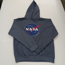 NASA Houston Men Bluish Gray Hoodie Pullover Graphic Sweatshirt Size M Chest 44" image 14