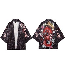 Hip Hop Men Streetwear Jacket Chinese Fire  Print 2022 Harajuku Kimono Jacket Ja - £62.46 GBP