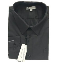 Valerio Men&#39;s Dress Shirt Black Convertible Cuff Wrinkle Resistant Sizes... - £19.74 GBP