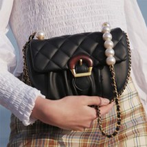 Nd lattice pleated saddle bags pearl chain shoulder crossbody bags spring luxury trendy thumb200
