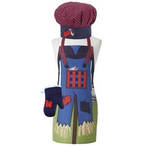 Scarecrow Kids Chef Set Blue by Ladelle 3 Piece Chef&#39;s Hat Apron Oven Mitt - $14.84