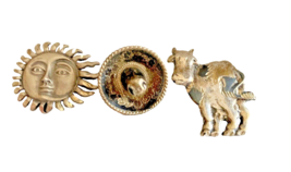Brooch 3 Pins Pendant Sterling Silver Jewelry Cow Sombrero Sun Motif 925... - £51.98 GBP