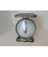 ANTIQUE AMERICAN FAMILY SCALE 25 LB ALUMINUM 8&quot;H RED BLUE NUMBERS  - $644.94 MXN