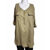 Ellen Tracy Womens Medium Flax Beige Shirt Top Roll Tab Linen - £14.68 GBP