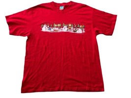 Vintage Peanuts Christmas Snoopy Charlie Brown Snowman Red Mens X-Large T-Shirt - £15.46 GBP