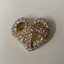 SWAROVSKI Pink &amp; Clear Crystal Heart Breast Cancer Pin - £31.62 GBP