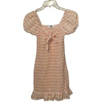 Madden NYC Peach Check Pullover Smocked  Dress Size Small - £10.97 GBP