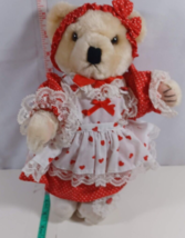 Teddy Bear Jointed Brown Plush Stuffed Animal 12 Inch dress red/white he... - £7.43 GBP