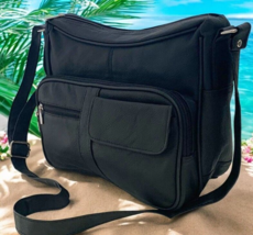 BLACK Leather Organizer Purse Shoulder Bag Multiple Pockets Cross Body H... - $44.87