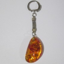 Vintage Lucite Confetti Keychain Mesh Chain Snap Faux Amber Key Ring 60s - $24.72