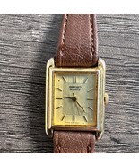Seiko Watch Women 18mm Gold Tone Rectangle 1421-5570 Leather Brown Vintage - $33.78 CAD