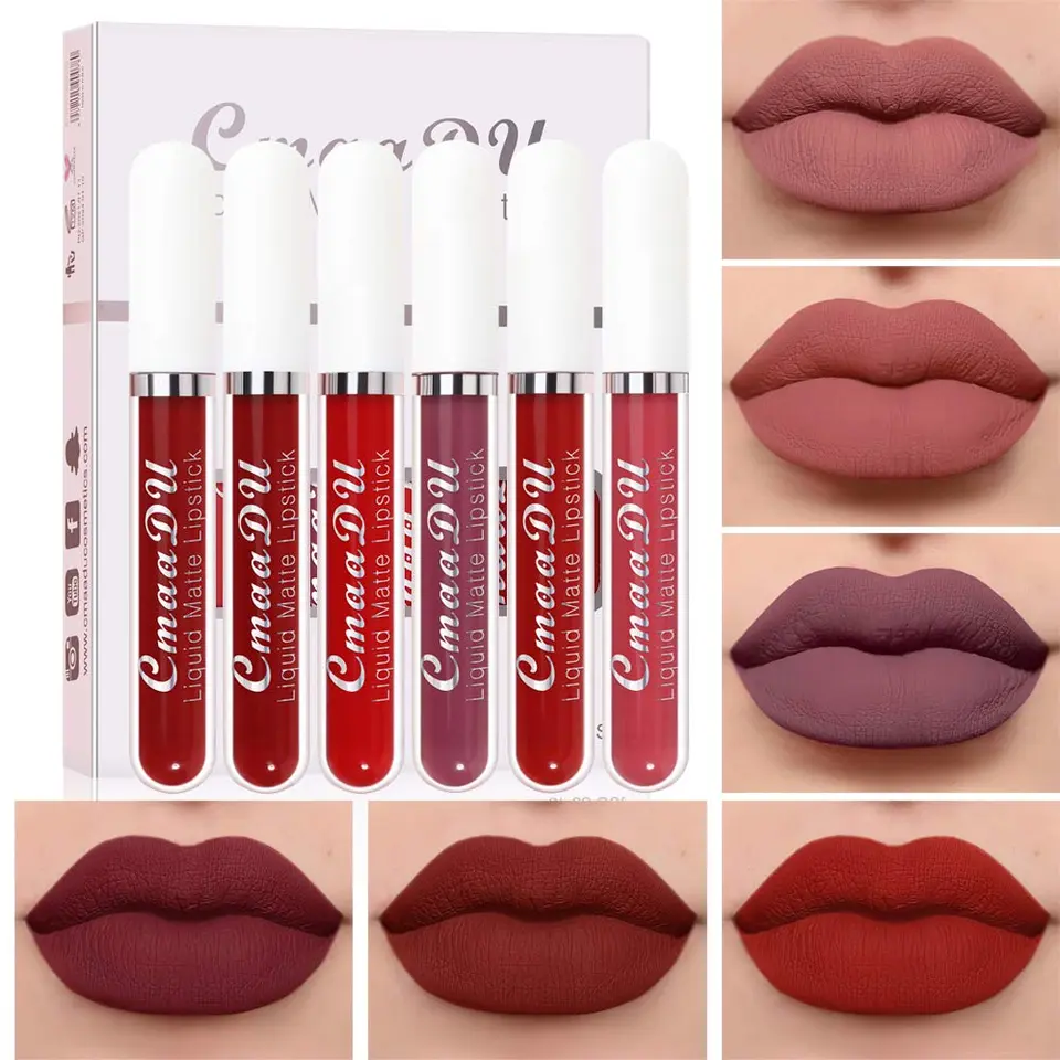 6Pcs Matte Liquid Lipstick SetDark Red Matte Lipstick Lip Stain Long Lasting 24 - £18.38 GBP
