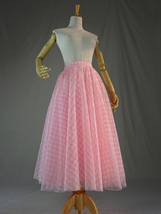 Pink Long Plaid Skirt Outfit Women Custom Plus Size Pink Tulle Skirt image 7