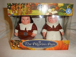 NIB 2003 The Pilgrim Pair&quot; Thanksgiving Serving Salt &amp; Pepper Shakers By Publix - £14.87 GBP