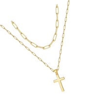 Layered Cross Necklace for Women, Stainless Steel - $51.49