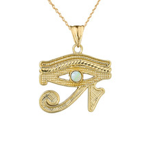 Solid Yellow Gold 14K Eye Of Horus (Ra) With Opal Center Stone Pendant Necklace - £143.47 GBP+