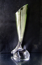 Art Deco Val St Lambert Green Crystal Cornucopia Tall Vase Signed 1940 -50s - £37.77 GBP