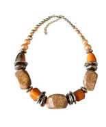 Amber Colored Silver Tone Chunky Bead Statement Necklace - £21.29 GBP