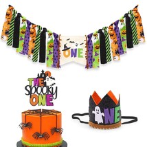 Halloween First Birthday Highchair Banner Orange Purple Green Halloween Themed B - £25.54 GBP