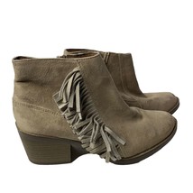 Mossimo Faux Suede Western Ankle Boots 7.5 Taupe Side Zipper Fringe Bloc... - £14.66 GBP