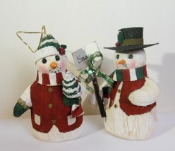 Set of 2 Snowmen Ornaments in Fancy Red and White Costumes Faux Cornhusk - £11.11 GBP