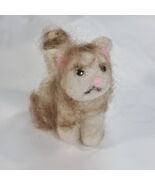 Needle Felted Cat kitten kitty sad brown cream white mini plush soft fig... - $594.33 MXN