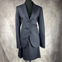 J.Crew Skirt Suit Wm 10 Navy Pinstripe Blazer Pleated Skirt Set Wool Work Attire - $68.31