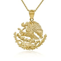 10K Solid Yellow Gold Mexico Mexican Eagle Coat Of Arms Pendant Necklace - £191.71 GBP+