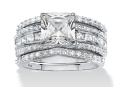 Princess Cut Cz Bridal 3 Ring Set Platinum Sterling Silver 6 7 8 9 10 - £160.84 GBP
