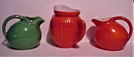 USA Pottery Ball Jug Pitcher #1 Red &amp; #1  Green 3&quot; &amp; 1 Unsigned Pitcher - £31.89 GBP