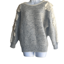 Mariea Kim Womens Small Vintage Grey Cream Floral Applique Wool Blend Sweater - £37.25 GBP