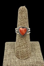 Navajo Native American Handmade Sterling Silver Orange Spiny Oyster Heart Ring 7 - £65.65 GBP