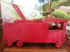17&quot; Vintage HANDMADE BLOCK Wooden Toy  FIRE Truck WITH WOODEN LADDER - £22.95 GBP