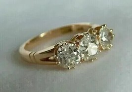 2.2Ct Round Simulated Diamond Engagement Three-Stone Ring 14K Yellow Gold Plated - £38.32 GBP