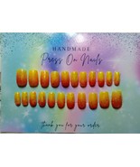 22 Pcs Handmade Press on Nail Orange Yellow Gradient Gold Swirl Medium Length Sq - £20.04 GBP