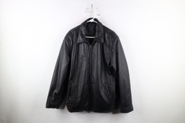 Vintage 90s Streetwear Mens Large Quilted Leather Full Zip Bomber Jacket... - £77.93 GBP