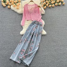 Korean Fashion 3 Pieces Set For Women Sweet Short Sweater Cardigan+Camisole+Leg  - £167.36 GBP