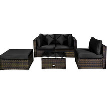 5 Pcs Outdoor Patio Rattan Furniture Set Sectional Conversation with Cus... - £435.26 GBP