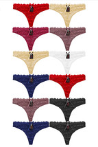 Women&#39;s Classic Sexy Lace G-String Thongs with Bow Multicolor 12 Pack - $32.99