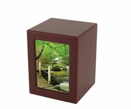 Small/Keepsake Cherry Wood  Funeral Cremation Urn with photo, 85 Cubic Inches - £118.50 GBP