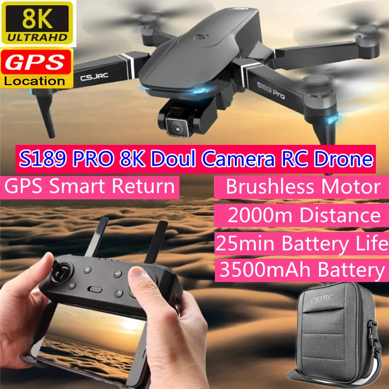 GPS Follow Me 8K HD Brushless RC Drone Dual Camera 2000M Distance WiFi F - £260.30 GBP+