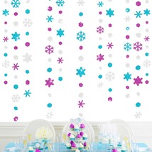 52 Ft Snowflakes Party Decorations Silver Purple Blue Glitter Paper Snowflakes G - £20.55 GBP