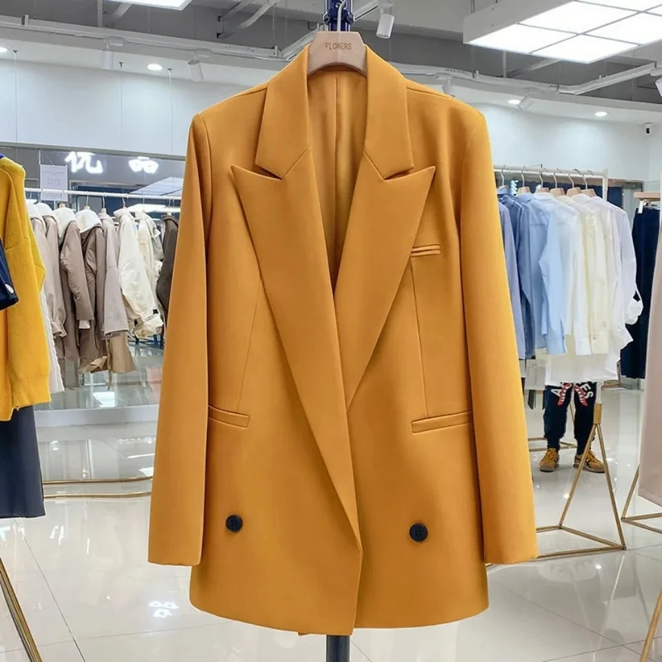   Solid Blazer Autumn Winter Women Loose Suit Coat Office Lady Blazers Orange Bl - £153.74 GBP