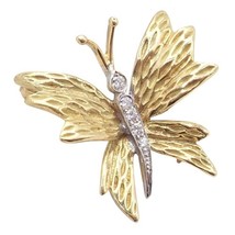 Authentic! Tiffany &amp; Co 18k Yellow White Gold Butterfly Diamond Pin Brooch - $2,750.00