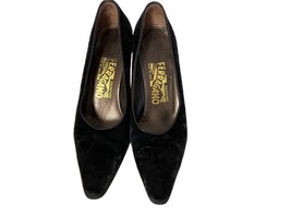 Salvatore Ferragamo  Vintage Leather Velvet Black 7B 38 80s Excellent W/Box - $61.48